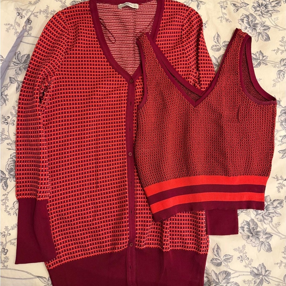Zara Red and Burgundy Cardigan and Tank Set